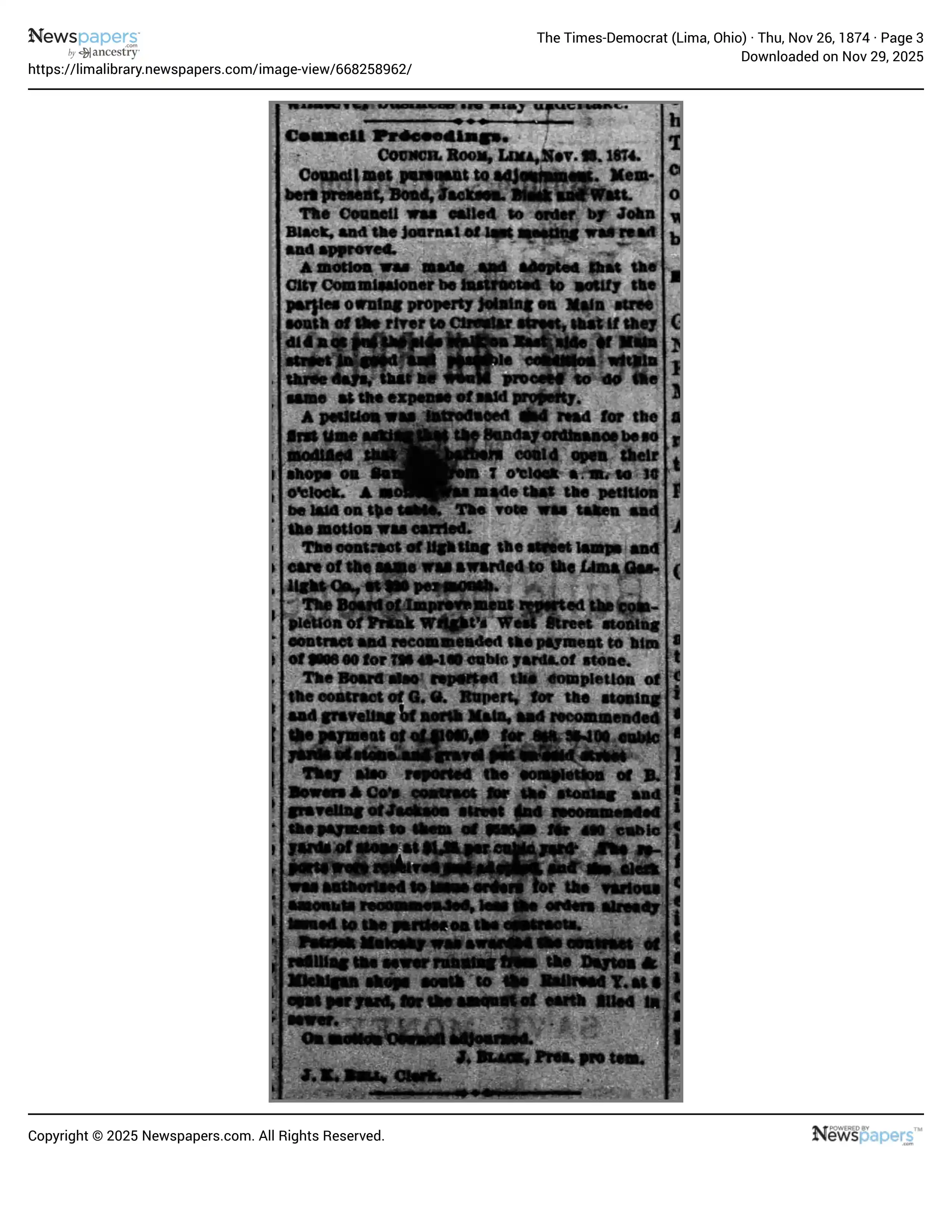 The Times Democrat 1874-11-26 Page 3, Greenberry George Rupert Contract Completion